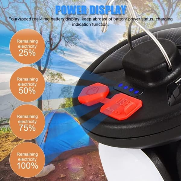 3600mAh LED Solar Camping Light Lykta USB Uppladdningsbar, 6 lägen SOS Vattentät Bärbar IP67 Vattentät Camping Lamp Tält Light