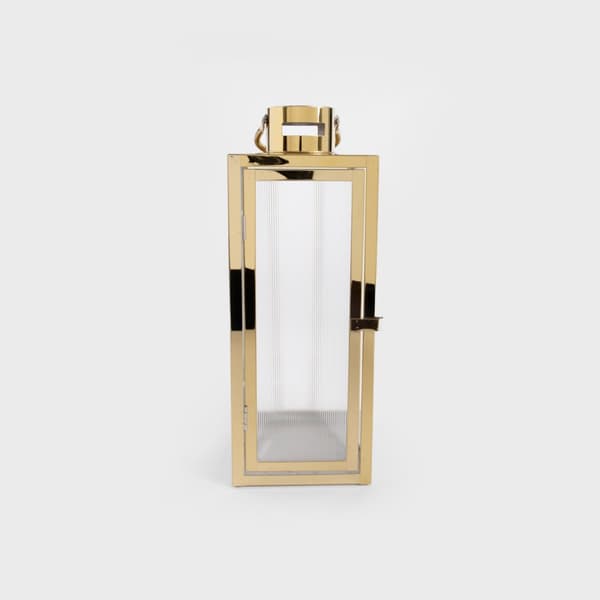 lanterne | TONDO | guld med ribbet glas | 14x14x39 cm | 705083