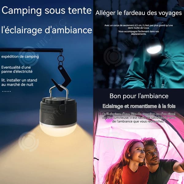 INN mini campinglampa Kan hängas uppladdningsbar Bärbar 5 justerbara nivåer Campinglykta Kan ladda enheter