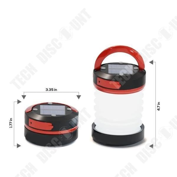 TD® Fällbart Solar Camping Light Vattentätt Nödbatteri USB-laddare Red Camp Forest Tält Fulladdad