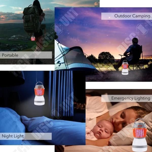 TD® Myggmedelslampa - Multifunktionscampinglykta - LED Torch Vandring UV-lampa Vattentät IP67 USB Uppladdningsbar med kabel