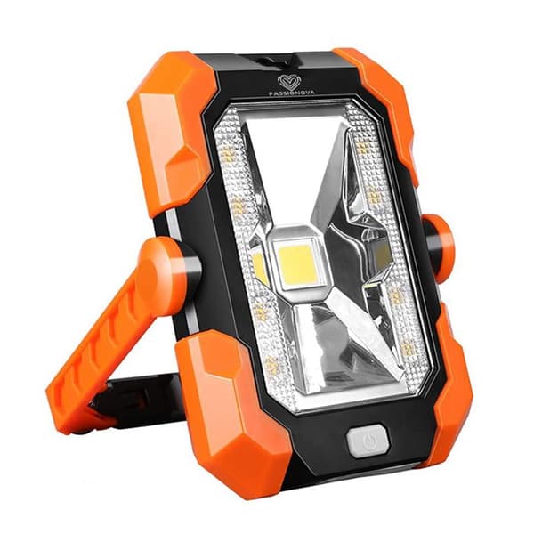 TD® uppladdningsbar arbetsstrålkastare, bärbar LED-campinglampa med solpanel, 4 ljusstyrkalägen, 360° roterbar