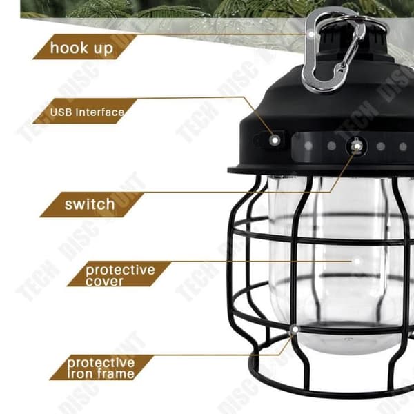 TD® Utomhuscampinglampor retro camping bärbara tältlampor LED-belysning tre växlar justerbara hänglampor