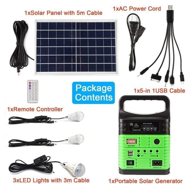 TD® Solar Panel Generator System Kit 10W 6V + 3 glödlampor USB-laddare Telefon Outdoor Camping Green