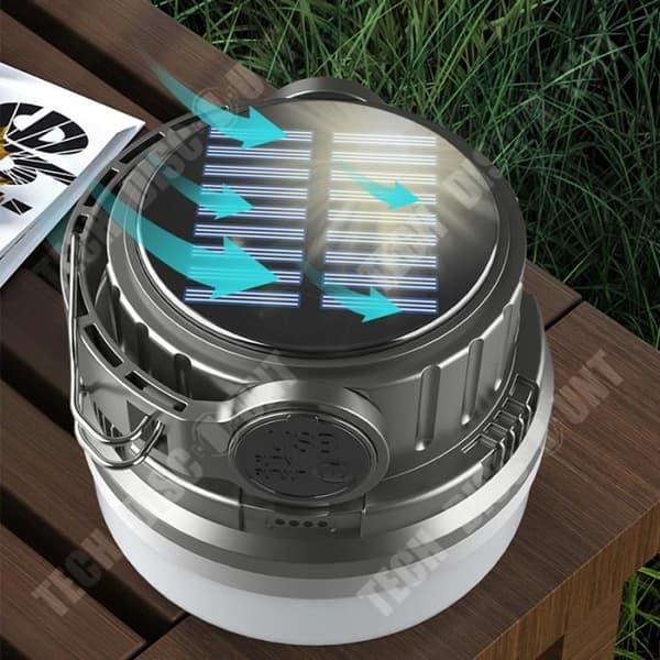 TD® Justerbar LED campinglampa med 6 hastigheter Långvarigt batteri Kalla och varma toner Solarbärande campinglampa