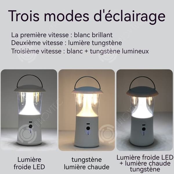 INN Lanterne camping 1200mah 3 ljuslägen Laddbar campinglanterna i tungsten kan bäras och hängas typ