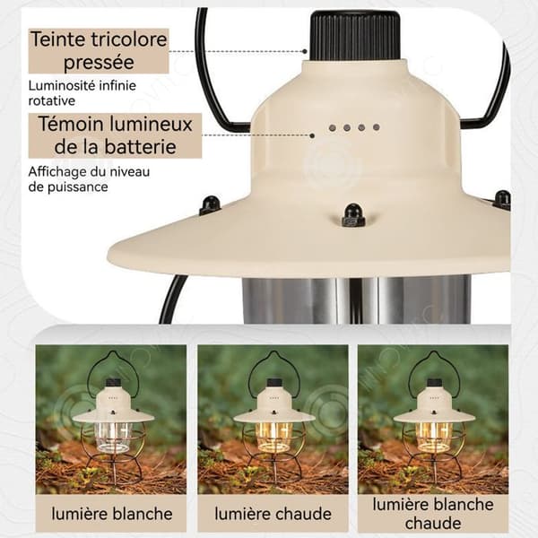 INN Lanterne camping 5000mah 10 timmar kontinuerlig belysning Tryck för att växla mellan 3 färger Metallhandtag Laddningsbar vit