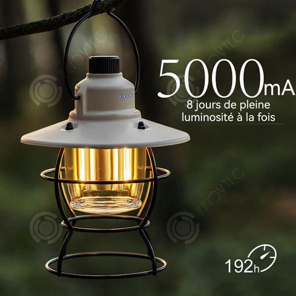 INN Lanterne camping 5000mah 10 timmar kontinuerlig belysning Tryck för att växla mellan 3 färger Metallhandtag Laddningsbar vit