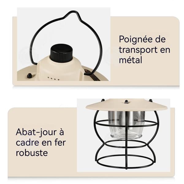 INN Lanterne camping 5000mah 10 timmar kontinuerlig belysning Tryck för att växla mellan 3 färger Metallhandtag Laddningsbar vit