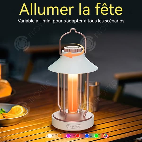 INN Lanterne camping 10000mAH 20 timmar av kontinuerlig belysning Rotation på ljus med 7 färger Metallhandtag Uppladdningsbar rosa