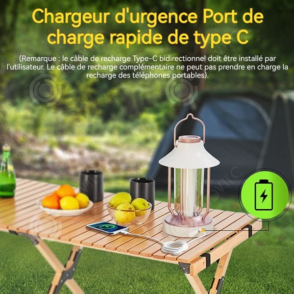 INN Lanterne camping 10000mAH 20 timmar av kontinuerlig belysning Rotation på ljus med 7 färger Metallhandtag Uppladdningsbar rosa