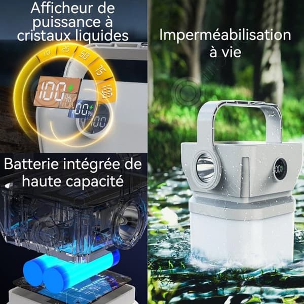 INN Lanterne camping 5w uppladdningsbar med solenergi kontinuerlig belysning i 20 till 50 timmar vattentät LCD-skärm med krok