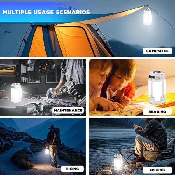 OBOSOE Foldbar Campinglanterne - 4000LM Genopladelig Nødbelysning | 6 lystilstande, IPX4 vandafvisende | Til vandreture, nødsituationer og storme