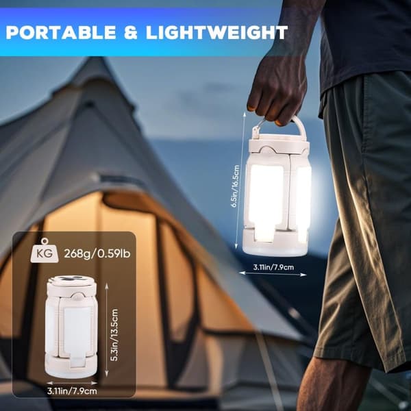 OBOSOE Foldbar Campinglanterne - 4000LM Genopladelig Nødbelysning | 6 lystilstande, IPX4 vandafvisende | Til vandreture, nødsituationer og storme