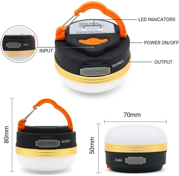 OBOSOE genopladelig LED campinglanterne – 300LM, 3 lystilstande og powerbank | Magnetisk beslag, IPX4 vandafvisende | Til camping