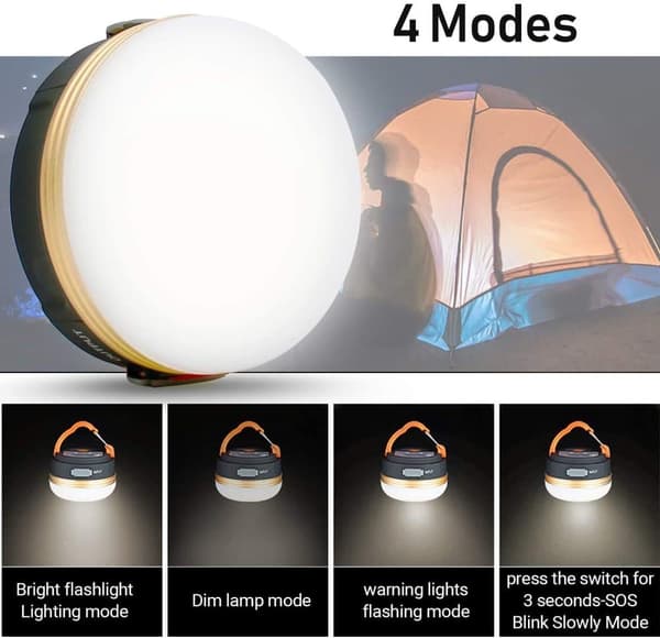 OBOSOE genopladelig LED campinglanterne – 300LM, 3 lystilstande og powerbank | Magnetisk beslag, IPX4 vandafvisende | Til camping