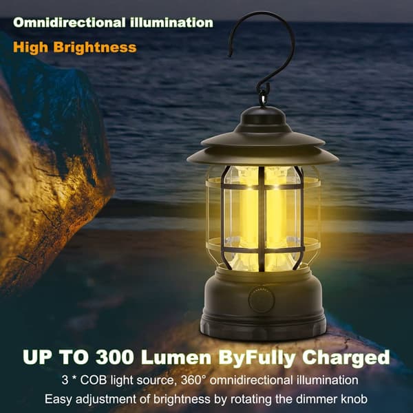 OBOSOE Laddbara Campinglyktor (2-pack) – Retro-stil LED-lampa med Steglös Dimmring | Vattentålig, Portabel & Hängbar | För Camping, Tält & Nödfall
