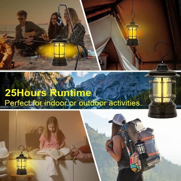 OBOSOE Laddbara Campinglyktor (2-pack) – Retro-stil LED-lampa med Steglös Dimmring | Vattentålig, Portabel & Hängbar | För Camping, Tält & Nödfall