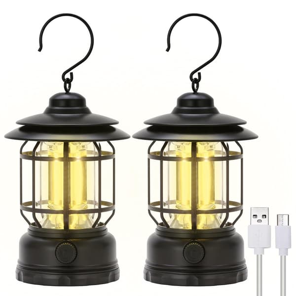 OBOSOE Laddbara Campinglyktor (2-pack) – Retro-stil LED-lampa med Steglös Dimmring | Vattentålig, Portabel & Hängbar | För Camping, Tält & Nödfall