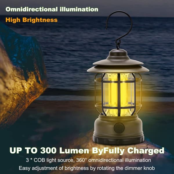 OBOSOE Laddbara Campinglyktor (2-pack) – Retro-stil LED-lampa med Steglös Dimmring | Vattentålig, Portabel & Hängbar | För Camping, Tält & Nödfall