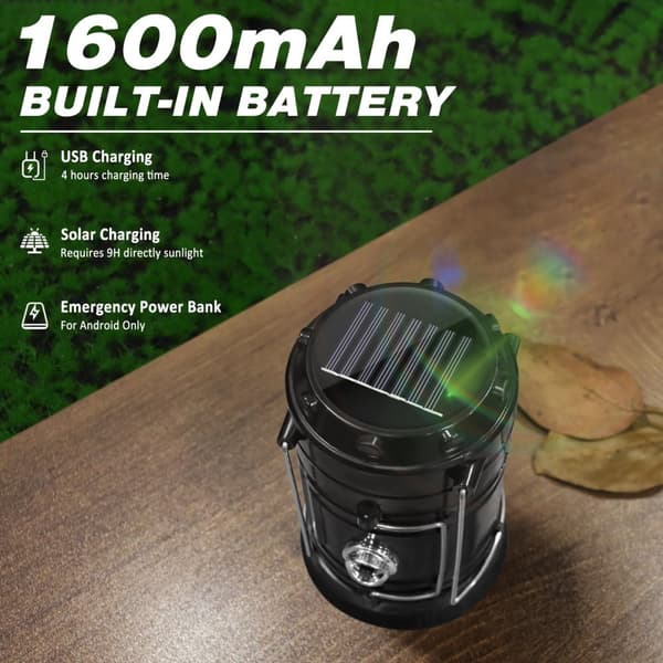 OBOSOE Solcellsdriven Campinglykta – Vikbar LED-lampa med USB-laddning | Hängbar Nödbelysning för Camping, Stormar & Strömavbrott