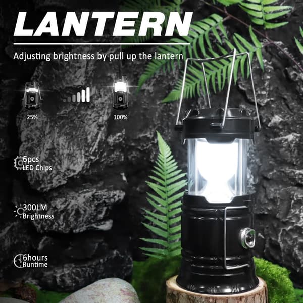 OBOSOE Solcellsdriven Campinglykta – Vikbar LED-lampa med USB-laddning | Hängbar Nödbelysning för Camping, Stormar & Strömavbrott