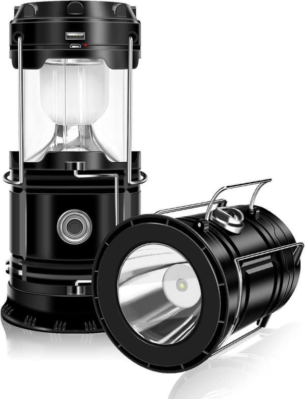 OBOSOE Solcellsdrivna Campinglyktor (2-pack) – Vikbara LED-lampor med USB-laddning | Hängbara Nödlyktor för Camping, Stormar