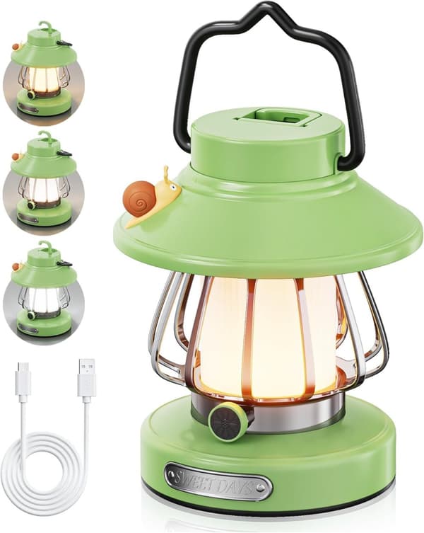 OBOSOE campinglampe – genopladelig børnelampe i snegleform | Bærbar LED-lanterne til indendørs og udendørs | Sjov gave til småbørn