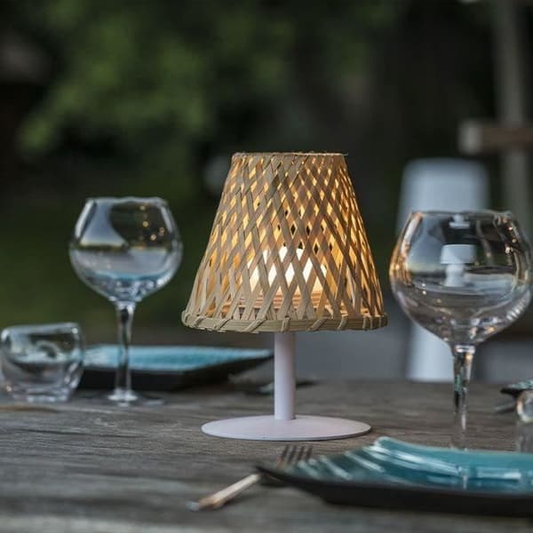 Johdoton pöytävalaisin - LUMISKY - IBIZA - K26 cm - Luonnonvärinen bambu - Lämmin valkoinen ja valkoinen LED