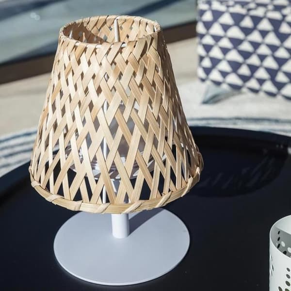 Johdoton pöytävalaisin - LUMISKY - IBIZA - K26 cm - Luonnonvärinen bambu - Lämmin valkoinen ja valkoinen LED