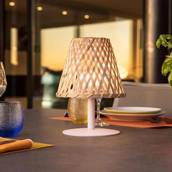 Johdoton pöytävalaisin - LUMISKY - IBIZA - K26 cm - Luonnonvärinen bambu - Lämmin valkoinen ja valkoinen LED