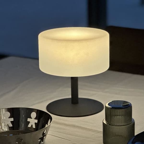 Langaton pöytävalaisin - LUMISKY - ATLAS Rock - K 20 cm - Teräsjalusta - Harmaa - Lämmin valkoinen ja valkoinen LED