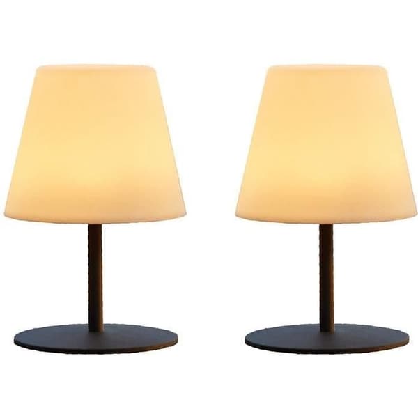2-pack sladdlösa bordslampor - LUMISKY - TWINS - H16 cm - Grå stålfot - Varmvit och vit LED
