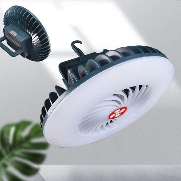 Moorle campinglampe med ventilator og LED-lys – 2-i-1 bærbar bordventilator til camping, udendørs og natbrug