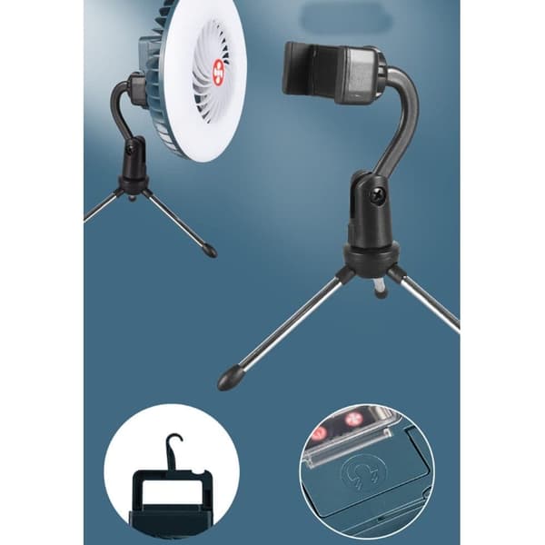Moorle campinglampe med ventilator og LED-lys – 2-i-1 bærbar bordventilator til camping, udendørs og natbrug
