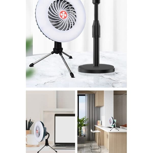 Moorle campinglampe med ventilator og LED-lys – 2-i-1 bærbar bordventilator til camping, udendørs og natbrug