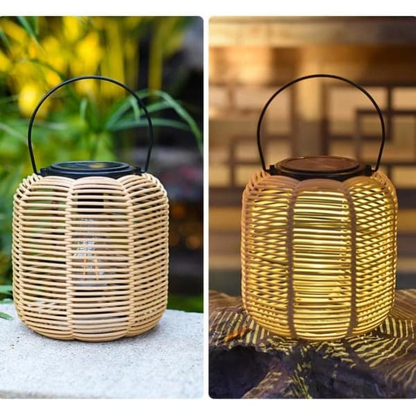 OBOSOE 4-pak rattan solcellelanterner, vandtætte hængende solcellelamper til have og terrasse