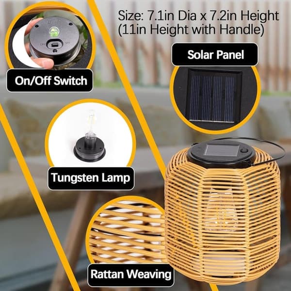 OBOSOE 4-pak rattan solcellelanterner, vandtætte hængende solcellelamper til have og terrasse