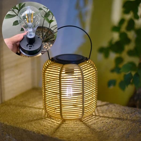 OBOSOE 4-pak rattan solcellelanterner, vandtætte hængende solcellelamper til have og terrasse