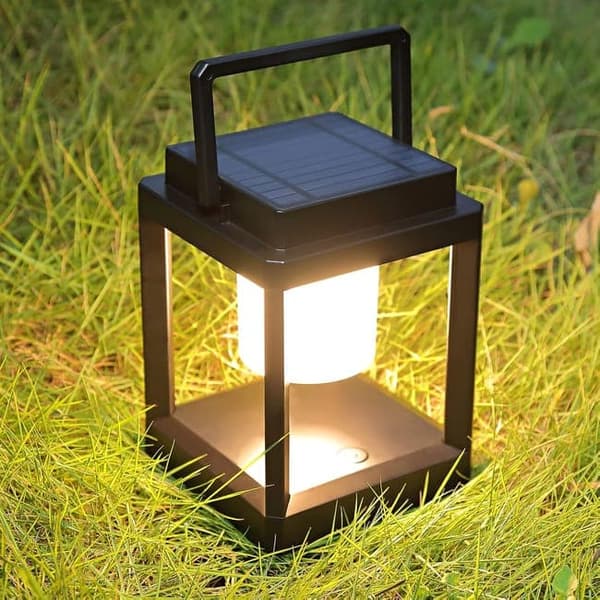 OBOSOE aurinkoenergialla toimiva retkeilylyhty ulkona, himmennettävä LED-lamppu, USB-lataus, vedenpitävä riippulyhty Musta