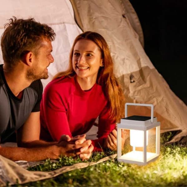 OBOSOE aurinkoenergialla toimiva retkeilylyhty ulkona, himmennettävä LED-lamppu, USB-lataus, vedenpitävä riippulyhty