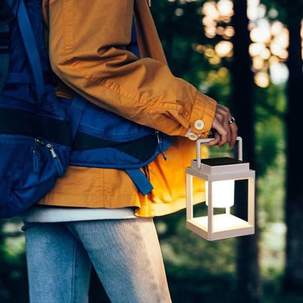 OBOSOE aurinkoenergialla toimiva retkeilylyhty ulkona, himmennettävä LED-lamppu, USB-lataus, vedenpitävä riippulyhty