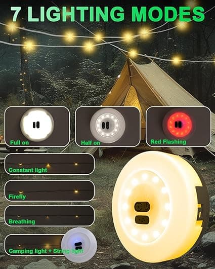 2-i-1 bærbar vandtæt udendørs lysstreng – 10m USB genopladeligt campinglys med 4 lyseffekter og 3 lystilstande