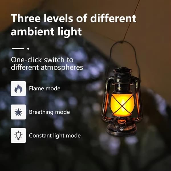 OBOSOE USB Genopladelig Campinglampe Lanterne / Teltlampe - Campinglampe - Retro LED, 3 lystilstande, Hængende Udendørs Lanterne