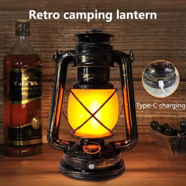OBOSOE USB Genopladelig Campinglampe Lanterne / Teltlampe - Campinglampe - Retro LED, 3 lystilstande, Hængende Udendørs Lanterne