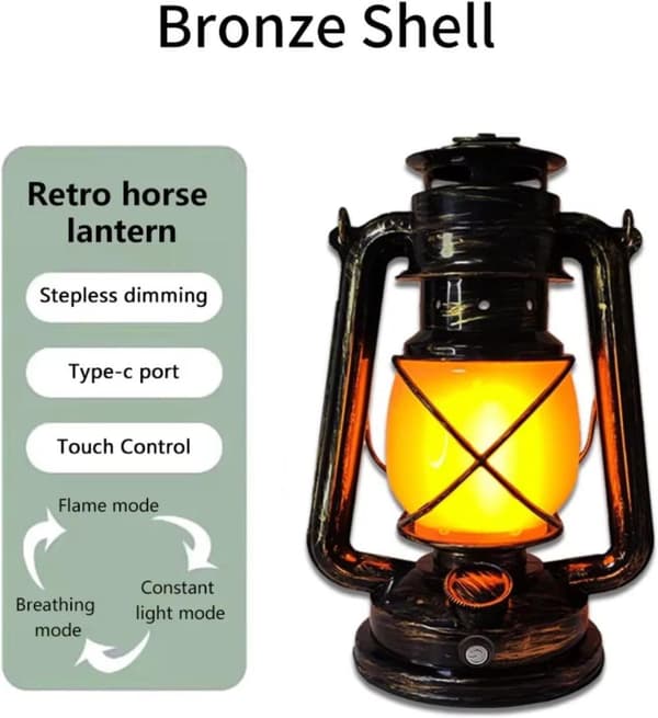 OBOSOE USB Genopladelig Campinglampe Lanterne / Teltlampe - Campinglampe - Retro LED, 3 lystilstande, Hængende Udendørs Lanterne