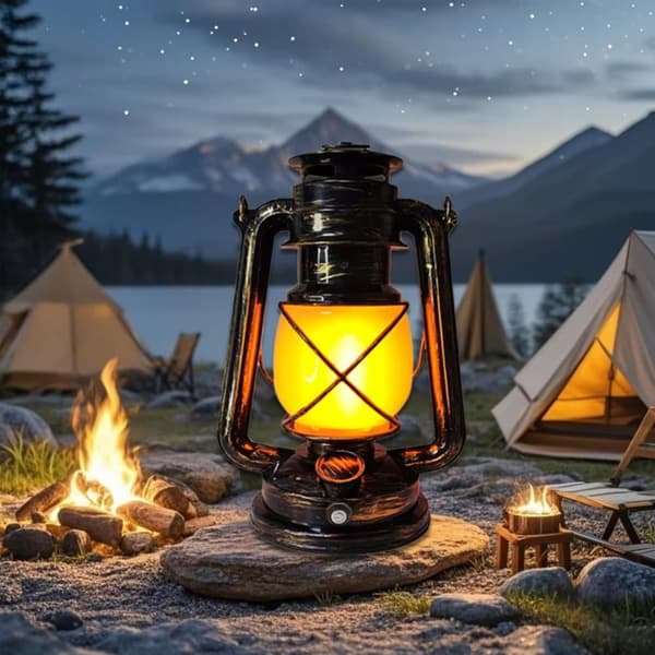OBOSOE USB Genopladelig Campinglampe Lanterne / Teltlampe - Campinglampe - Retro LED, 3 lystilstande, Hængende Udendørs Lanterne Brun