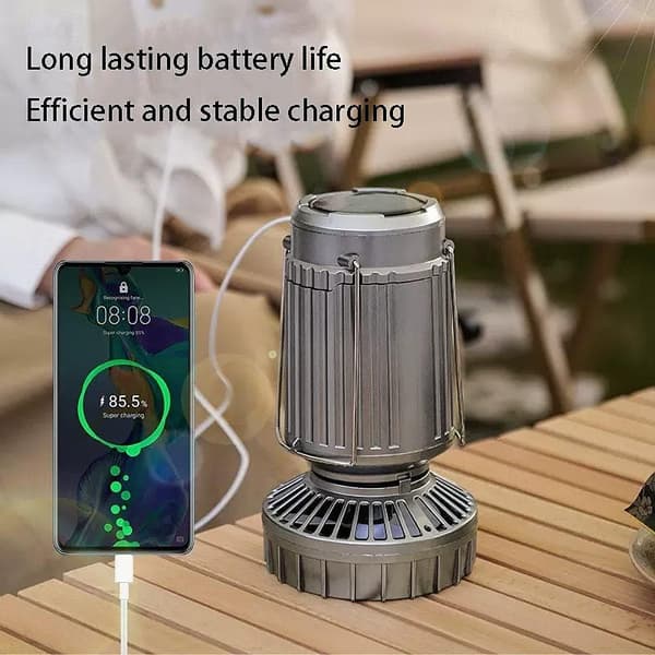 OBOSOE Solcelledrevet Campinglampe med Ventilator & Bluetooth – Bærbar Teltlampe med USB-opladning