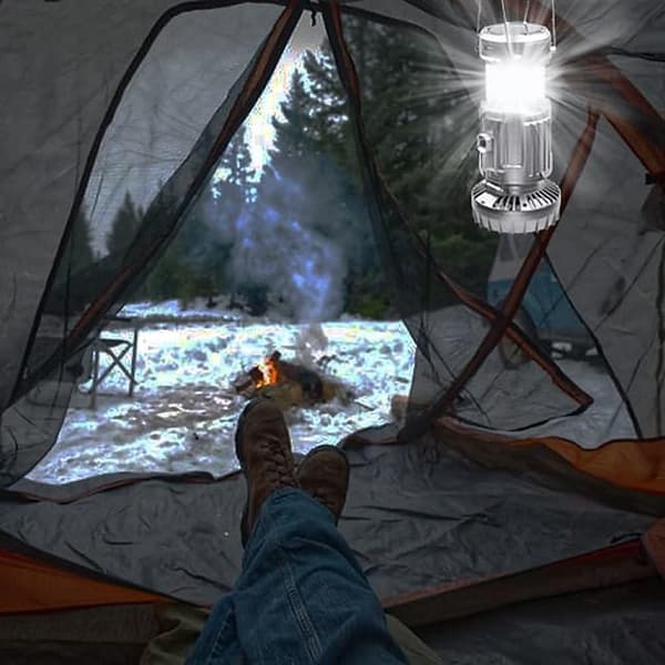 OBOSOE Solcelledrevet Campinglampe med Ventilator & Bluetooth – Bærbar Teltlampe med USB-opladning