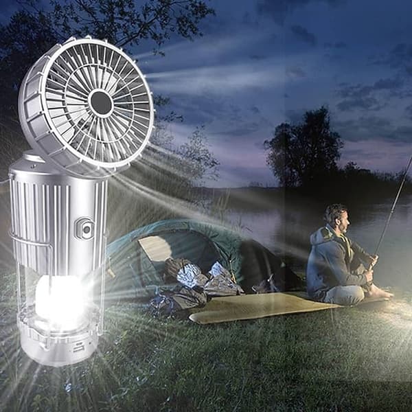 OBOSOE Solcelledrevet Campinglampe med Ventilator & Bluetooth – Bærbar Teltlampe med USB-opladning